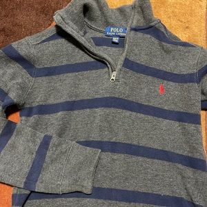 Ralph Lauren Polo zip sweater gray navy striped